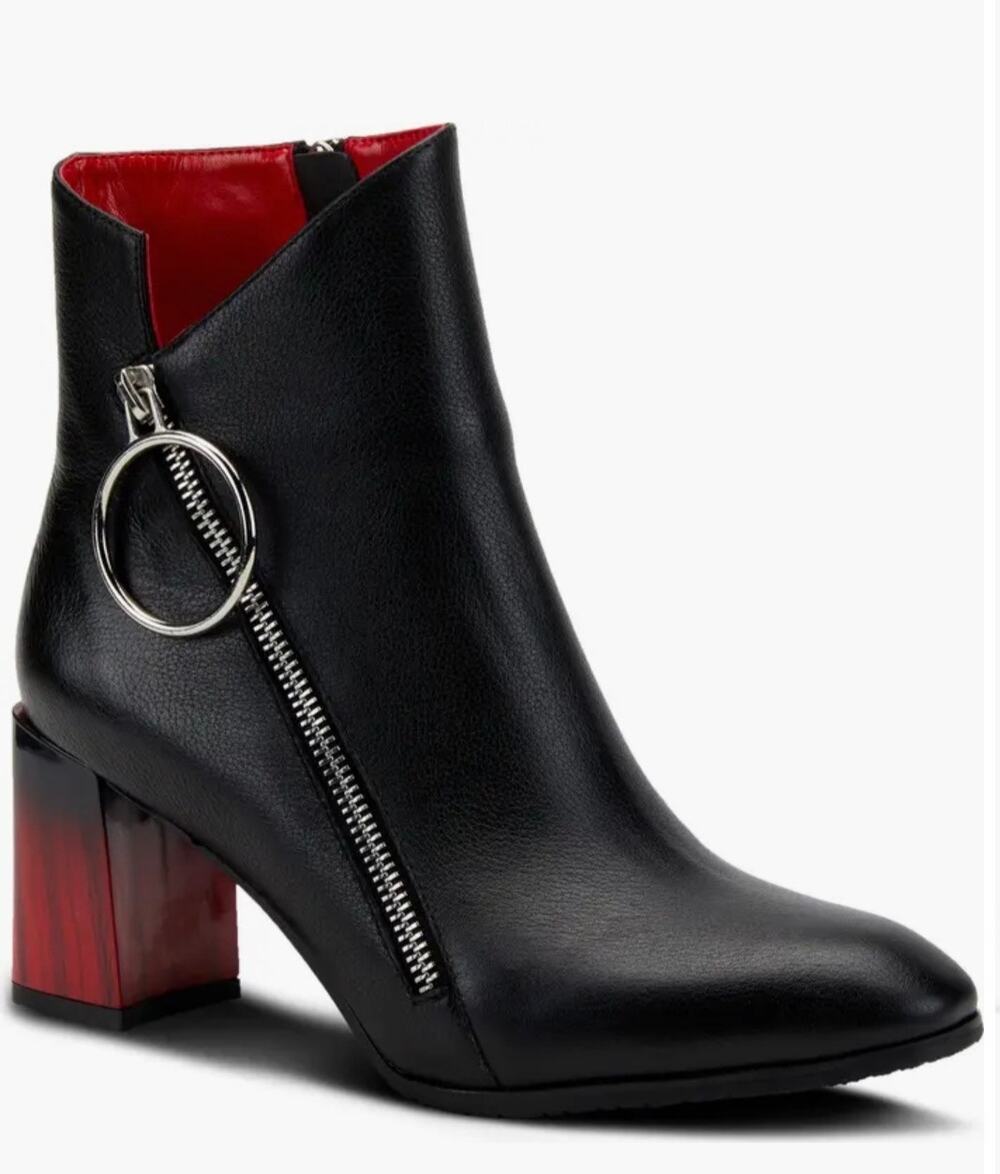 AZURA BY SPRING STEP Fabulosa Bootie Black Zipper Details Women's 37 US 6.5